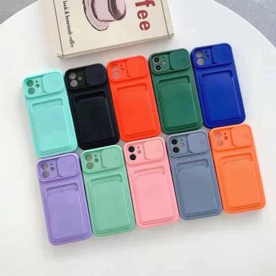 China Anti-drop with card slot phone case push and pull lens design oil tpu 2.0mm soft back cover case for iphone 12 pro max phone case for sale