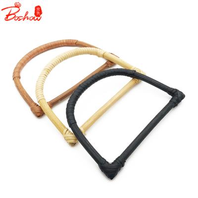 China Factory Wholesale 17.2cm*11.7cm D Shape Retro Rattan Woven Handles Natural Straw Braided Handbags Tote Accessories BS070310 for sale