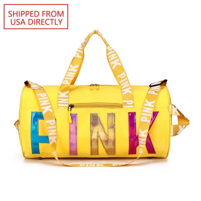 China Custom Printed Waterproof Durable/Water Resistant Large Capacity Laser Sequin Duffel Bag Yellow Pink Women Spend Overnight Bags for sale