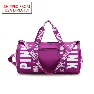 China Custom Durable / Water Resistant Sports Logo Purple Sequin Ladies Weekend Gym Bags Luxury Waterproof Polyester Duffel Bag Pink Women for sale