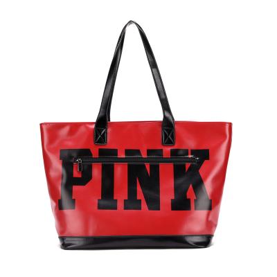 China Reusable Women's Printed Casual Sweatpants Loose Pink Leather Sports Pants Large Shopping Tote Bag With Zipper for sale