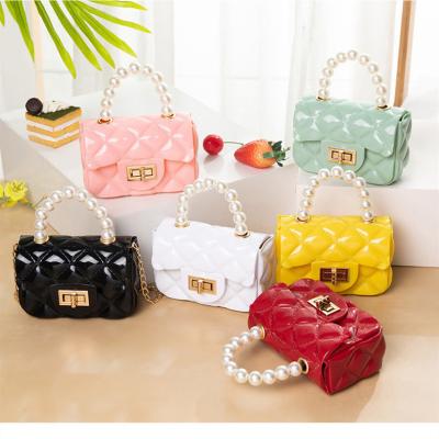 China High Quality Mini Candy Jelly Sling Cross - Body Shoulder Bag with Pearl Handle, Fashion Purses and Chain Handbag Luxury Jelly Bag for Kids Women for sale