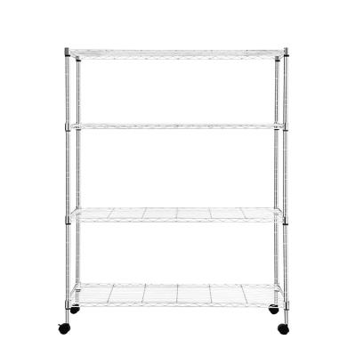 China Sustainable 4 Tier Wire Shelving Adjustable Metal Organizer Shelving Chrome Wire Shelving With Wheel for sale