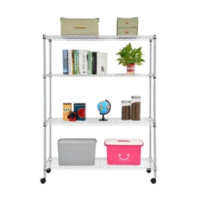 China Sustainable Wholesale Adjustable Metal Mesh Chrome Wire Shelving 4 Layer Storage Shelving Rack for sale