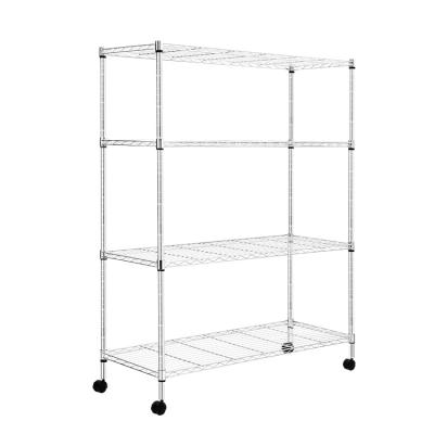 China 4 Tier Adjustable Metal Shelving Shelving Metal Shelving Sustainable Home Metal Rack With Wheels for sale