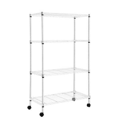 China Sustainable Adjustable Kitchen Cart Four Wheel Storage Rack With Wheels Wire Shelving for sale