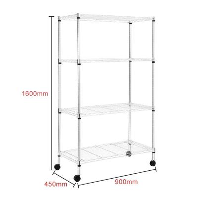 China 4 Tier Chrome Metal Shelf Rack Kitchen Storage Workable Wire Rack Shelf Bracket With Adjustable Wheels for sale