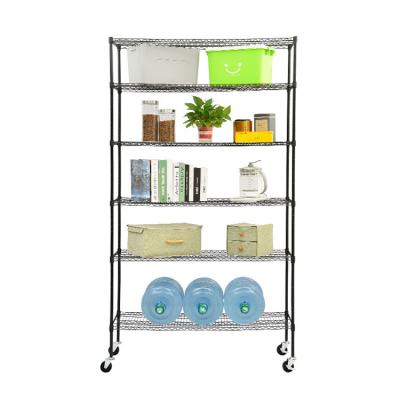 China Custom Workable Kitchen Storage Chrome Grid 6 Layer Shelf Wire Metal Shelving Rack for sale