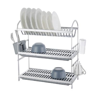 China Multifunctional Kitchen Storage Dish Racks Stainless Steel Sustainable 3 Tiers Dish Drying Rack for sale