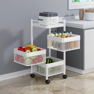 China 3 Tier Sustainable Metal Storage Basket Rack Kitchen Trolley Kitchen Household Vegetable Rotating Rotating Rack for sale