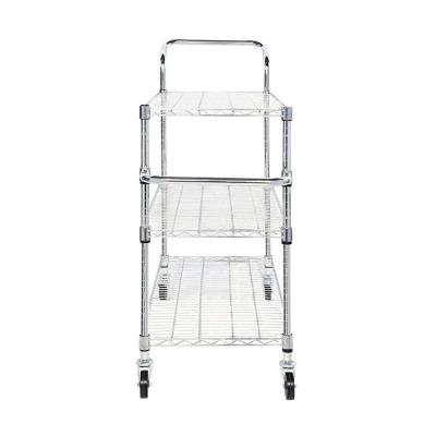 China Sustainable Home Style 3 Tier Metal Hook Up Kitchen Storage Rack Trolley Cart Chrome Plated for sale