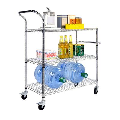 China Sustainable Grid 3 Tier Shelf Storage Kitchen Metal Cart Serving Cart for sale