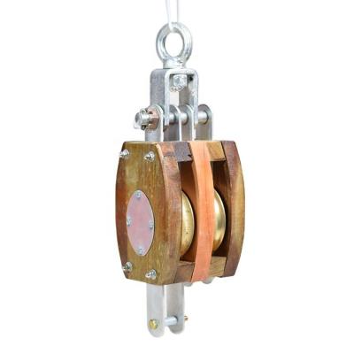 China IMPA Marine/Boat Code Wooden Cargo Blocks Pulleys Single Double Pulley Without Becket With Link Type Marine Boat Use for sale