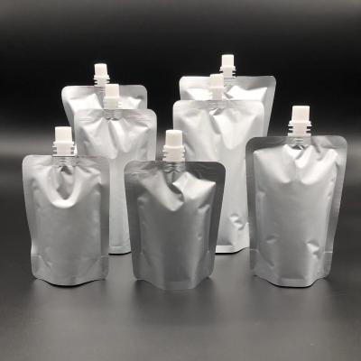 China Recyclable Recyclable Multiple Sizes Silver Laminated Aluminum Foil Spout Pouch Bags For Liquid Food Beer Drinks Milk Tea Packaging Bag for sale