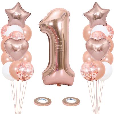 China Disposable Foil 40 Inch Rose Gold Foil Number Confetti Latex Balloons Set For Birthday Party Anniversary Graduation And Events Decoration for sale