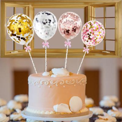 China Cake Accessory Decor 5 inch Glitter Confetti Latex Balloons Mini Clear Latex Balloons Cake Topper Paper Straw Birthday Party Wedding Cake Decoration for sale