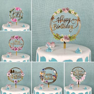 China Bride To Be Cake Decor Accessory Acrylic Flower Rose Butterfly Leaf Cake Topper Happy Birthday Party Cake Decoration Glitter For Wedding Anniversary for sale