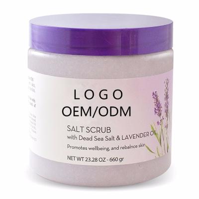 China Top Quality Natural Exfoliator Private Label Lavender Body Dead Sea Salt Scrub for sale