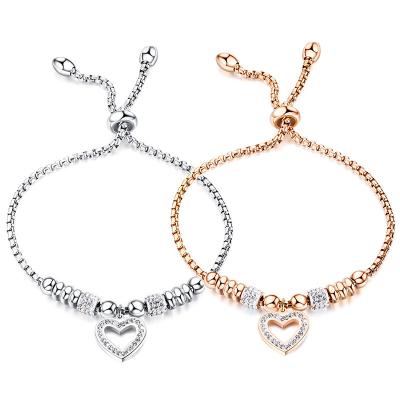 China Girls Environmentally Friendly Accessories Instyle Heart Love CZ Adjustable Stone Diamond Customize Stainless Steel Bracelets for sale