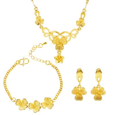 China Environmental Friendly Trendy Gold Flower Chain Necklace, 24k Gold Plated Brass Bracelet Jewelry Set, Fashion Earrings Gold Jewelry Set for sale