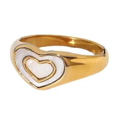 China Gorgeous CLASSIC 18K PVD Gold Plated White Black Brown Double Heart Enamel Stainless Steel Rings For Women for sale