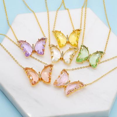 China FASHIONABLE Colored Glass 18K Gold Plated Pendant Fine Jewelry Crystal Butterfly Necklace for sale