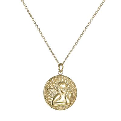 China TRENDY Religious Necklaces Angel Medallion Gold Plated 18k Stainless Steel Men Jewelry Chain for sale