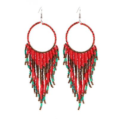 China Multi Ethnic Environmental Friendly Bohemia Color Mirconbeads Earrings For Woman Tiny Seed Beaded Tassel Drop Earrings Jewelry for sale