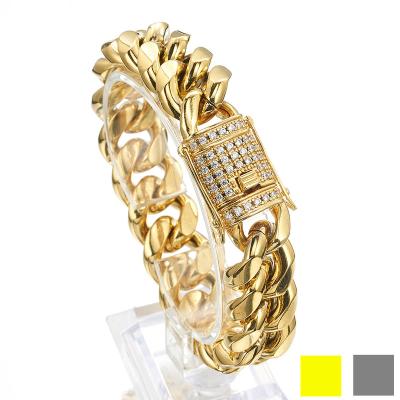 China 2022 Trendy Environmentally Friendly 14K 18K Gold Plated Custom Jewelry Wholesale Diamond Hop Cuban Link Chain Bracelet For Men for sale