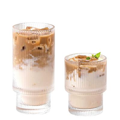 China 330ml Stripe Environmental Friendly Clear Vintage Iced Out Luxury Transparent Cold Juice Smoothie Drinkware Coffee Glassware Mug for sale