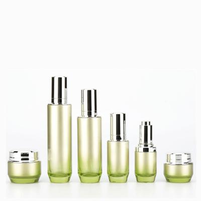 China Eco-freindly 30g 50g 30ml 40ml 100ml 120ml skin care set pink unique empty cosmetic cream lotion glass bottle and 30g 50g jar packaging set for sale