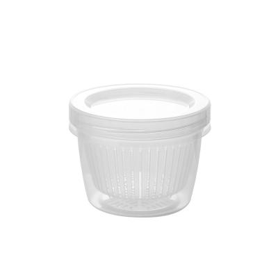 China Household Disposable Crisp Portable Round Round Garlic Ginger Box Refrigerator Storage Box Disposable Transparent Double Layer Drainage Preserv for sale