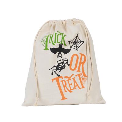 China Good Quality Recyclable OEM Customized Organic Canvas Muslin For Halloween Gift Pocket Canvas Cotton Drawstring Bag Custom for sale