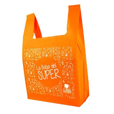 China Eco-friendly Customized Rpet PP Nonwoven Vest Shopping Tote Bags W Cut T-shirt Grocery Bag With Logo for sale