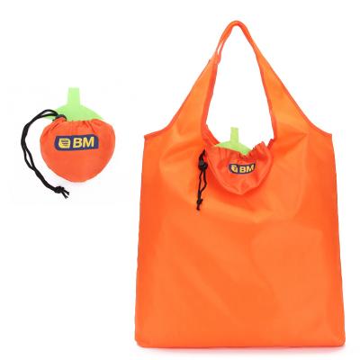 China Whole Sale Reusable Medium Capacity Custom Design With Foldable Gusset Orange Color Strawberry Look Polyester Shopping Bag for sale