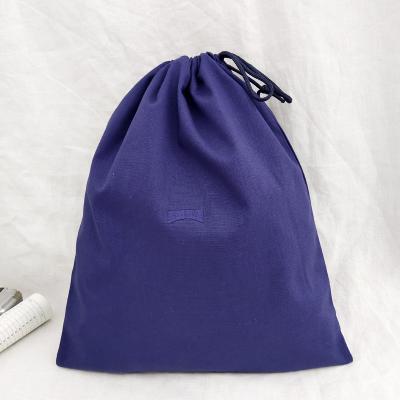 China Hot Sale Reusable Recycled Large Cotton Canvas Laundry Custom Blue Bathroom Reusable Travel Drawstring Bag Wholesale for sale