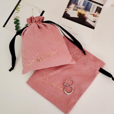 China Reusable Pink Pochette Bijoux Custom Suede Jewelry Bags Customized Drawstring Flannel Bag for sale