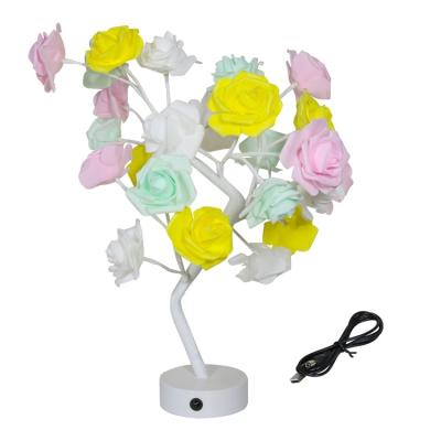 China Rose Tree Lamp 24 Led Many Rose Color Available Decorative Flowers Lamp Table Standing Rose Flower Lamp For Valentine's Day, Wedding Decoration for sale