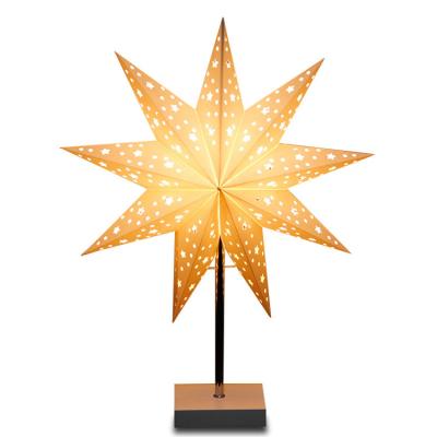 China Wholesale Warm and Clean Handmade Light Wooden Paper Base Star for Christmas Table Lamp Decorations for sale