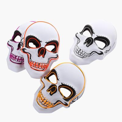 China Popular El Helmet Horror Face Mask Skull Ghost Stick PVC Glow Scary Led Mask Halloween For Party for sale