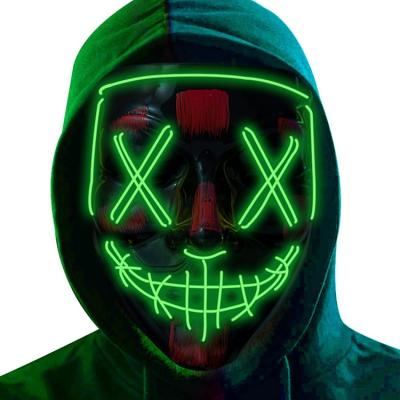 China Hot Selling Halloween Amazon PVC Brought Scary Cosplay LED Neon Light Up Halloween Mask With 