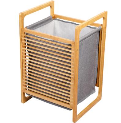 China Minimalist Hot Sale Wooden Laundry Shelf Bathroom Dirty Clothing Storage Basket With Cover Cloth for sale