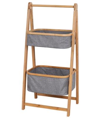 China Handles Customize Waterproof Hotel Bathroom 2 Tier Folding Bamboo Laundry Hamper for sale