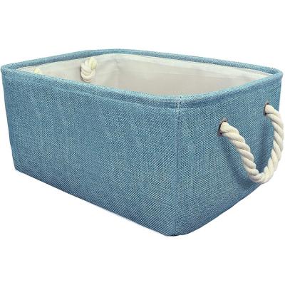 China Blue Sustainable Family Storage Basket With Cotton Rope Handle Gift Cloth Basket Clothes Storage Box for sale