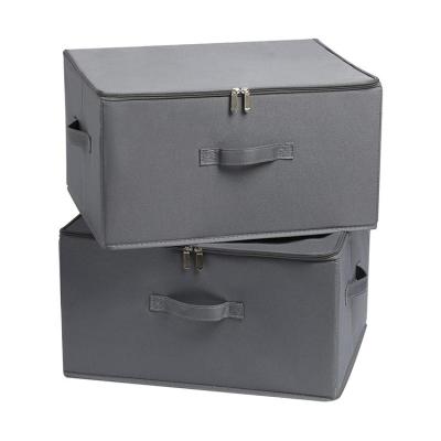 China Foldable And Washable Decorative Storage Box Large Cover Bedroom Viable Gray Cloth Storage Box Zipper Storage Bins Basket for sale