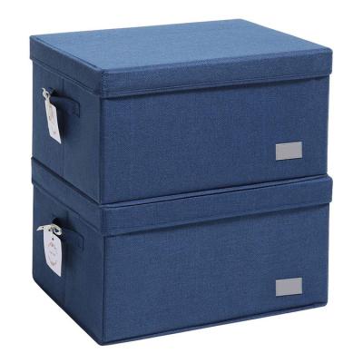 China Sustainable Navy Blue Tall Fabric With Lids Extra Large Storage Tissue Basket Boxes Canvas Bins for sale