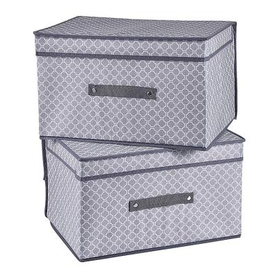 China 2 Piece Silver Gray Foldable Cotton Viable Storage Bins and Storage Basket Toy Canvas Storage Box with Lid and Handle for sale