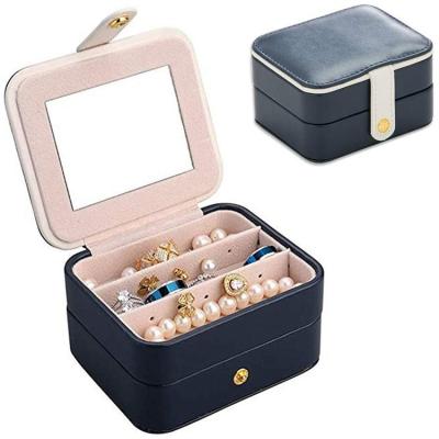 China Jewelry Display Travel Jewelry Box Double Layer Jewelry Organizer Small Size Storage Packaging Case With Mirror For Birthday for sale