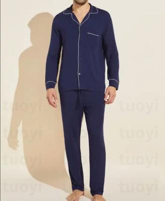 China Other TUOYI Factory Men's Concise Cotton Soft Long Sleeve Loungewear Pjs Set With Pockets Pajamas Sets Button Up Modal for sale