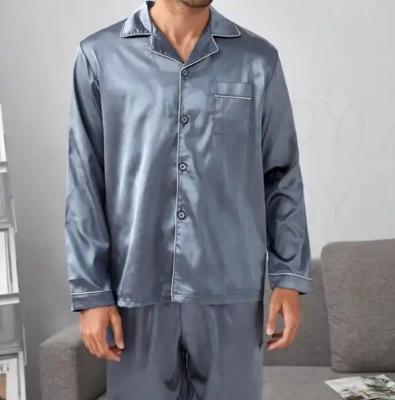 China Other Man Luxury Satin Set Silk Plain Shorts 2 Pieces Clothes Plus Size Simple Causal Long Sleeve Robe Pajamas Men's Sleepwear for sale